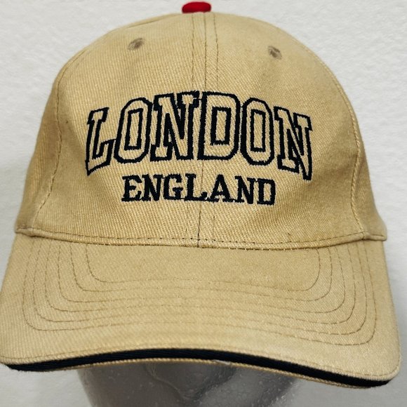 London England Baseball Cap Trucker Hat Tan Embroidered Cotton Adjusts One Size - Picture 1 of 9
